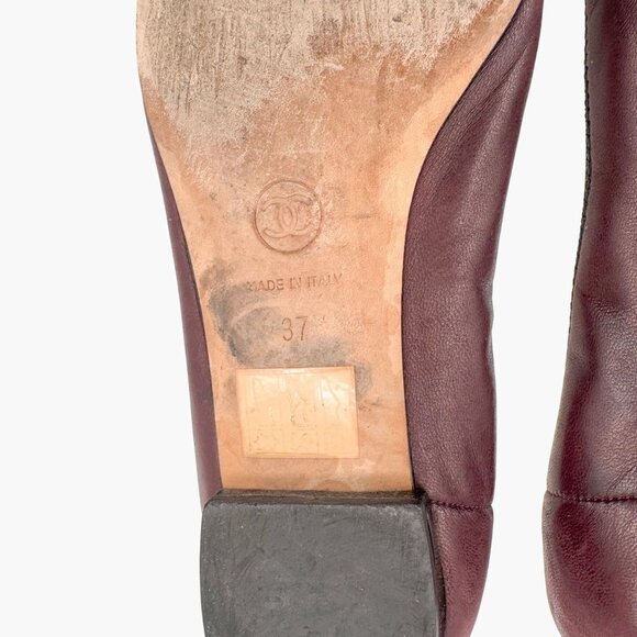 Chanel CC Ruffle Cap Toe Ballet Flats EU 37 US 6-6.5 Brown Burgundy Leather - Picture 13 of 15